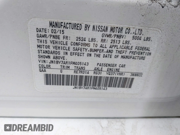 2015 Infiniti Q50 Premium with VIN JN1BV7AR1FM405143, listed as a IAAI auction lot 42267204 with 120,886 mi miles and . Bid and sale history available at DreamBid. Image 9.