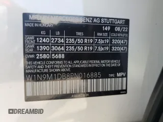 2023 Mercedes-Benz EQB 350 z VIN W1N9M1DB8PN016885, wystawiony jako Copart lot #50402825 z przebiegiem 23 288 mil mil oraz Szkoda całkowita • Salvage title. Historia ofert i sprzedaży dostępna na DreamBid. Obrazek 14.