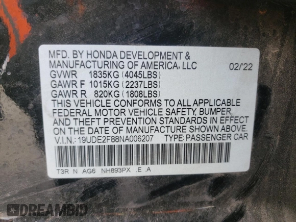 2022 Acura ILX Premium with VIN 19UDE2F88NA006207, listed as a Copart auction lot 67227352 with 31,186 mi miles and . Bid and sale history available at DreamBid. Image 12.