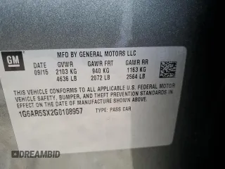 2016 Cadillac CTS Sedan Luxury Collection RWD with VIN 1G6AR5SX2G0108957, listed as a Copart auction lot 46696345 with 94,027 mi miles and Salvage Title. Bid and sale history available at carsss.com. Image 14.