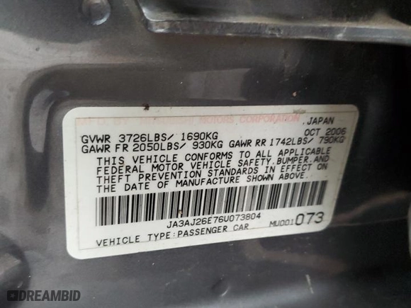 2006 Mitsubishi Lancer ES with VIN JA3AJ26E76U073804, listed as a Copart auction lot 86088794 with 135,511 mi miles and Salvage Title. Bid and sale history available at carsss.com. Image 12.