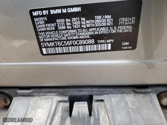 2015 BMW X5 M with VIN 5YMKT6C56F0C89088, listed as a Copart auction lot 81921504 with 91,543 mi miles and Salvage Title. Bid and sale history available at carsss.com. Image 13.