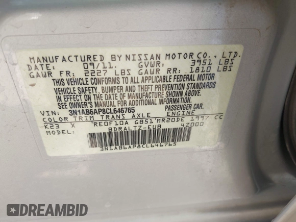 2012 Nissan Sentra SR z VIN 3N1AB6AP8CL646765, wystawiony jako IAAI lot #42283774 z przebiegiem 208 433 mil mil oraz . Historia ofert i sprzedaży dostępna na DreamBid. Obrazek 9.