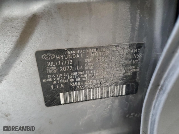 2013 Hyundai Elantra GLS PZEV with VIN KMHDH4AE3DU941450, listed as a Copart auction lot 87053954 with 139,640 mi miles and Salvage Title. Bid and sale history available at carsss.com. Image 14.