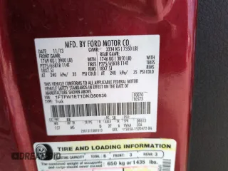 2013 Ford F-150 XL с VIN 1FTFW1ET1DKG50936, выставлен на аукционе Copart как лот 62371705 с пробегом 164 623 миль миль и Списание • Salvage title. История ставок и продаж доступна на DreamBid. Изображение 12.