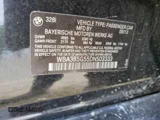 2013 BMW 3 Series 328i xDrive with VIN WBA3B5G55DNS03333, listed as a Copart auction lot 56984735 with Not provided miles and Clean title. Bid and sale history available at DreamBid. Image 13.