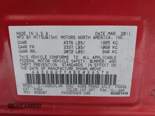 2011 Mitsubishi Galant FE with VIN 4A32B2FF8BE024379, listed as a IAAI auction lot 41564203 with 96,056 mi miles and . Bid and sale history available at DreamBid. Image 9.