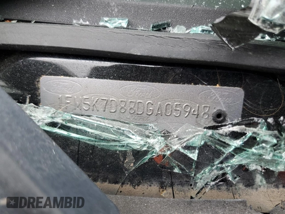 2013 Ford Explorer XLT with VIN 1FM5K7D88DGA05948, listed as a Copart auction lot 55023045 with Not Provided miles and Salvage Title. Bid and sale history available at DreamBid. Image 13.