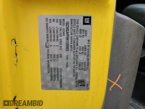 2017 Chevrolet Express Cargo z VIN 1GCWGAFF6H1336863, wystawiony jako Copart lot #54411295 z przebiegiem 267 223 mil mil oraz Szkoda całkowita • Salvage title. Historia ofert i sprzedaży dostępna na DreamBid. Obrazek 13.