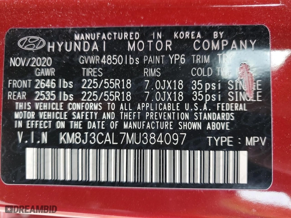 2021 Hyundai Tucson Sport with VIN KM8J3CAL7MU384097, listed as a Copart auction lot 41876835 with 46,002 mi miles and Salvage Title. Bid and sale history available at carsss.com. Image 14.