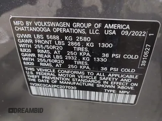 2023 Volkswagen Atlas SE with VIN 1V2KC2CA2PC207030, listed as a IAAI auction lot 42036106 with 38,368 mi miles and . Bid and sale history available at DreamBid. Image 9.