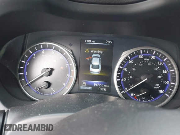 2015 Infiniti Q50 Premium with VIN JN1BV7AP9FM358782, listed as a IAAI auction lot 41103963 with 96,853 mi miles. Bid and sale history available at carsss.com. Image 7.