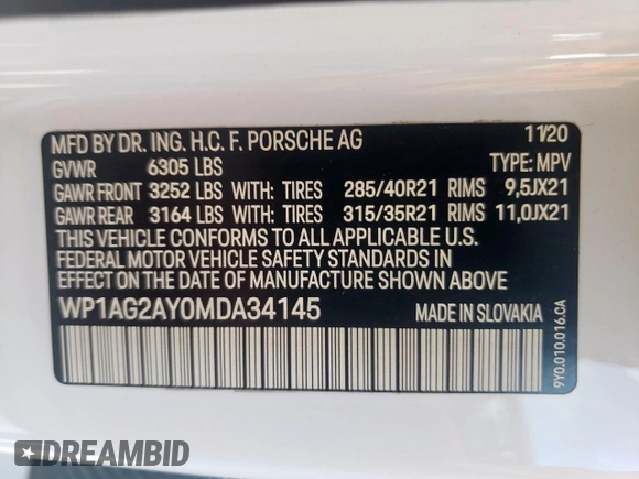 2021 Porsche Cayenne GTS with VIN WP1AG2AY0MDA34145, listed as a Copart auction lot 55992065 with Not provided miles and Salvage title. Bid and sale history available at DreamBid. Image 12.