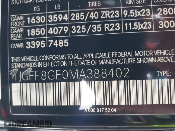 2021 Mercedes-Benz GLS 580 with VIN 4JGFF8GE0MA388402, listed as a IAAI auction lot 41877633 with 48,798 mi miles and . Bid and sale history available at DreamBid. Image 9.