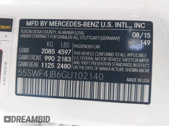 2016 Mercedes-Benz C 300 with VIN 55SWF4JB6GU102140, listed as a IAAI auction lot 41677363 with 126,379 mi miles and . Bid and sale history available at carsss.com. Image 9.
