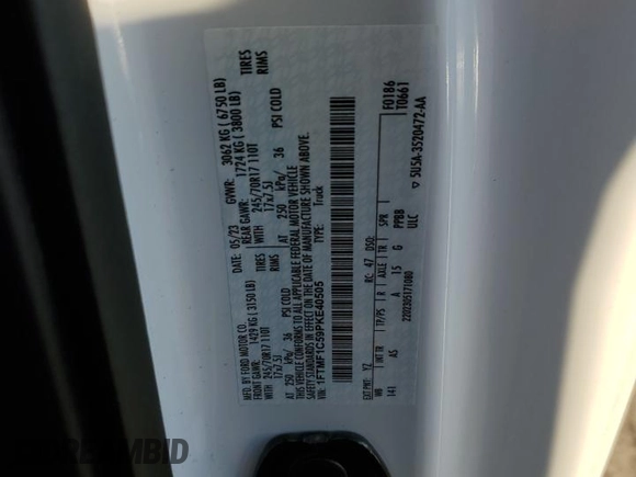 2023 Ford F-150 XL with VIN 1FTMF1C59PKE40505, listed as a Copart auction lot 87022404 with Not Provided miles and Salvage Title. Bid and sale history available at carsss.com. Image 12.