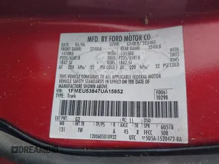 2007 Ford Explorer Sport Trac Limited z VIN 1FMEU53847UA15852, wystawiony jako IAAI lot #42256738 z przebiegiem 256 712 mil mil oraz . Historia ofert i sprzedaży dostępna na DreamBid. Obrazek 9.