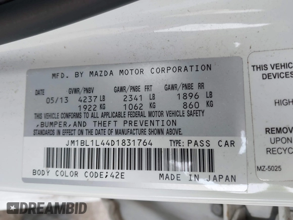 2013 Mazda 3 Mazdaspeed3 Touring with VIN JM1BL1L44D1831764, listed as a IAAI auction lot 41453705 with 109,506 mi miles and . Bid and sale history available at DreamBid. Image 9.
