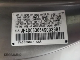 2004 Acura RSX Type S with VIN JH4DC53064S003981, listed as a Copart auction lot 76737604 with 182,704 mi miles and Salvage Title. Bid and sale history available at carsss.com. Image 14.