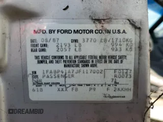 1988 Ford Mustang with VIN 1FABP41A7JF117002, listed as a Copart auction lot 84570564 with 63,626 mi miles and Clean title. Bid and sale history available at DreamBid. Image 12.