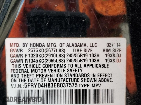 2014 Acura MDX Advance with VIN 5FRYD4H83EB037575, listed as a Copart auction lot 50621255 with 129,417 mi miles and Salvage Title. Bid and sale history available at DreamBid. Image 15.