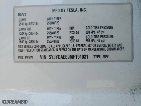 2021 Tesla Model Y Long Range with VIN 5YJYGAEE9MF191031, listed as a Copart auction lot 52014195 with 105,534 mi miles and Clean Title. Bid and sale history available at carsss.com. Image 13.