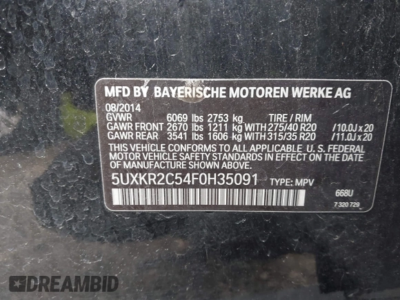 2015 BMW X5 sDrive35i z VIN 5UXKR2C54F0H35091, wystawiony jako IAAI lot #41621452 z przebiegiem 92 919 mil mil oraz . Historia ofert i sprzedaży dostępna na DreamBid. Obrazek 9.