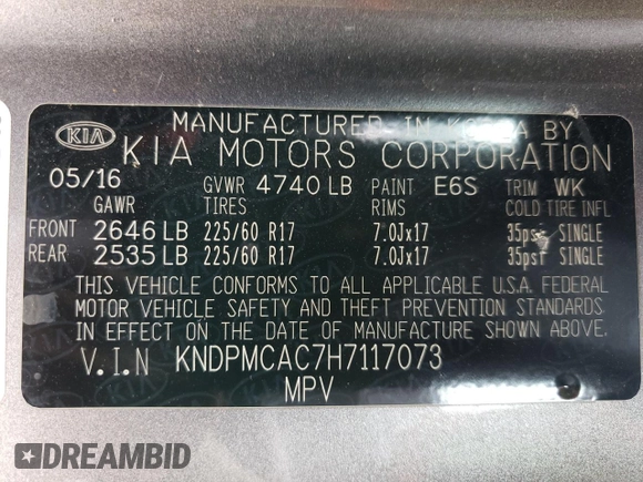 2017 Kia Sportage LX with VIN KNDPMCAC7H7117073, listed as a Copart auction lot 55851145 with 93,347 mi miles and Salvage Title. Bid and sale history available at carsss.com. Image 14.