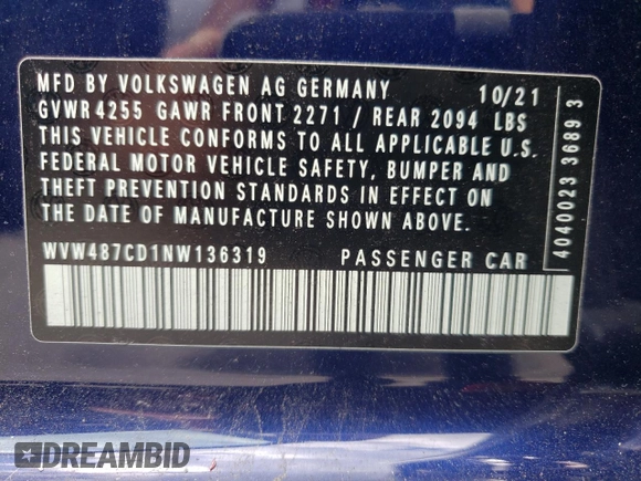 2022 Volkswagen Golf GTI SE with VIN WVW487CD1NW136319, listed as a Copart auction lot 58085044 with 11,856 mi miles and Salvage Title. Bid and sale history available at carsss.com. Image 13.