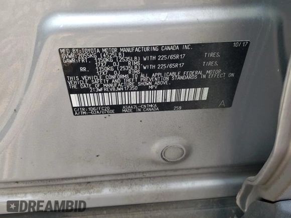 2018 Toyota RAV4 XLE with VIN 2T3WFREV8JW417350, listed as a Copart auction lot 44373805 with 149,520 mi miles and Salvage title. Bid and sale history available at DreamBid. Image 13.