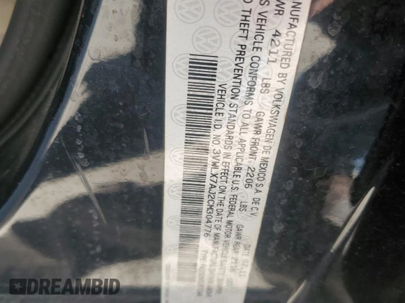 2012 Volkswagen Jetta Sedan SEL w/Sunroof with VIN 3VWLX7AJ2CM304776, listed as a Copart auction lot 86025554 with 103,784 mi miles and Salvage Title. Bid and sale history available at carsss.com. Image 12.
