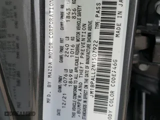 2022 Mazda Mazda3 Hatchback Preferred with VIN JM1BPALL2N1507922, listed as a Copart auction lot 72753452 with 7,486 mi miles. Bid and sale history available at carsss.com. Image 12.