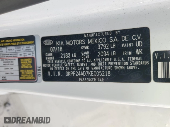 2019 Kia Forte LXS z VIN 3KPF24AD7KE005218, wystawiony jako Copart lot #56365905 z przebiegiem 141 145 mil mil oraz Szkoda całkowita • Salvage title. Historia ofert i sprzedaży dostępna na DreamBid. Obrazek 12.