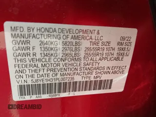 2023 Acura MDX with VIN 5J8YE1H31PL007235, listed as a IAAI auction lot 42111174 with 14,400 mi miles and . Bid and sale history available at DreamBid. Image 9.