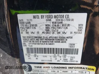 2012 Ford F-150 XL with VIN 1FTFW1EF3CFA14651, listed as a IAAI auction lot 42455225 with 190,944 mi miles and . Bid and sale history available at DreamBid. Image 9.