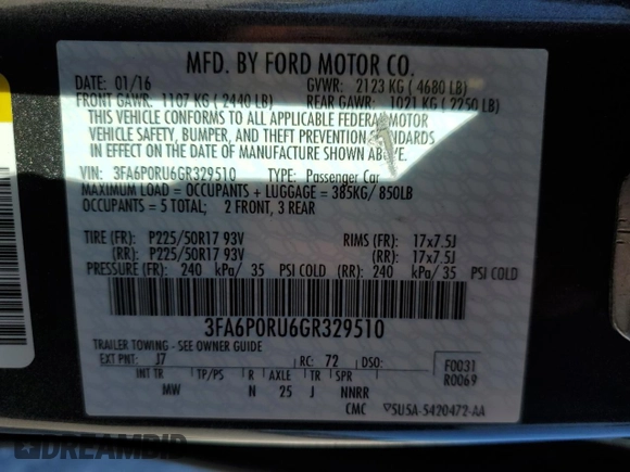 2016 Ford Fusion Titanium Hybrid with VIN 3FA6P0RU6GR329510, listed as a Copart auction lot 50099415 with 78,050 mi miles and Salvage Title. Bid and sale history available at carsss.com. Image 12.