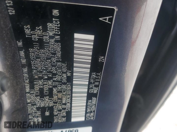 2014 Toyota Sienna Ltd with VIN 5TDDK3DC9ES078041, listed as a Copart auction lot 45488115 with 134,480 mi miles and Salvage Title. Bid and sale history available at carsss.com. Image 14.