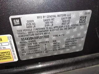 2015 Buick Enclave Leather with VIN 5GAKVBKD0FJ317593, listed as a IAAI auction lot 41510185 with 124,647 mi miles and . Bid and sale history available at carsss.com. Image 9.