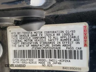1993 Toyota MR2 z VIN JT2SW21M5P0020428, wystawiony jako Copart lot #82886494 z przebiegiem 313 050 mil mil oraz Szkoda całkowita • Salvage title. Historia ofert i sprzedaży dostępna na DreamBid. Obrazek 12.