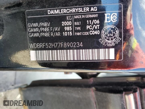 2007 Mercedes-Benz C 230 Sport with VIN WDBRF52H77F890234, listed as a Copart auction lot 53742555 with 271,934 mi miles and Clean Title. Bid and sale history available at DreamBid. Image 12.