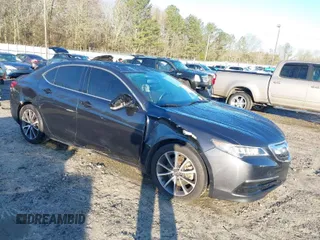 2015 Acura TLX V6 with VIN 19UUB2F32FA021168, listed as a IAAI auction lot 41738695 with 104,525 mi miles. Bid and sale history available at carsss.com. Image 1.