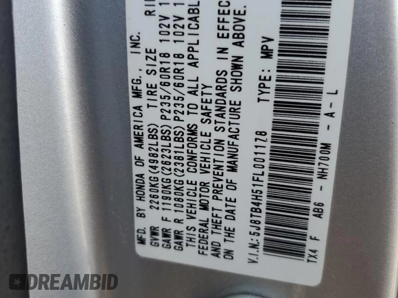 2015 Acura RDX Technology with VIN 5J8TB4H51FL001178, listed as a Copart auction lot 54541305 with 74,650 mi miles and Salvage Title. Bid and sale history available at DreamBid. Image 13.
