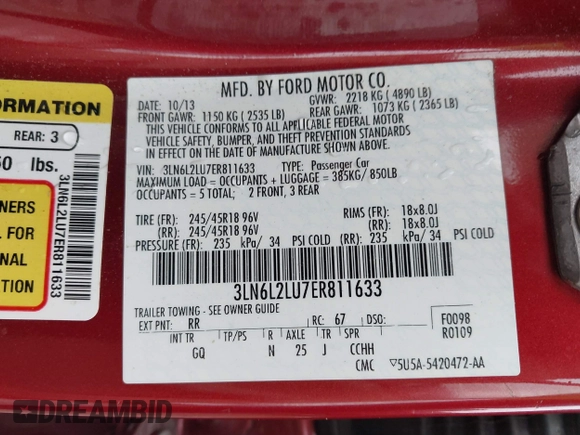 2014 Lincoln MKZ Hybrid z VIN 3LN6L2LU7ER811633, wystawiony jako IAAI lot #41870485 z przebiegiem 203 692 mil mil oraz . Historia ofert i sprzedaży dostępna na DreamBid. Obrazek 9.