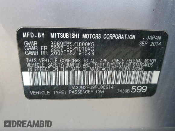 2015 Mitsubishi Lancer ES with VIN JA32U2FU9FU006141, listed as a Copart auction lot 78599234 with 82,919 mi miles and Salvage Title. Bid and sale history available at DreamBid. Image 13.