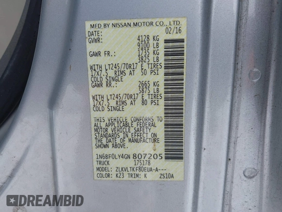 2016 Nissan NV Cargo SV z VIN 1N6BF0LY4GN807205, wystawiony jako IAAI lot #41321682 z przebiegiem 151 759 mil mil oraz . Historia ofert i sprzedaży dostępna na DreamBid. Obrazek 9.