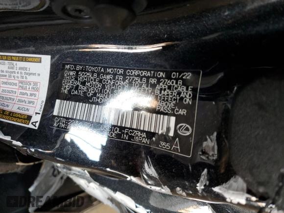 2022 Lexus RC F with VIN JTHDP5BC3N5008409, listed as a Copart auction lot 52106265 with 21,065 mi miles and Salvage title. Bid and sale history available at DreamBid. Image 15.
