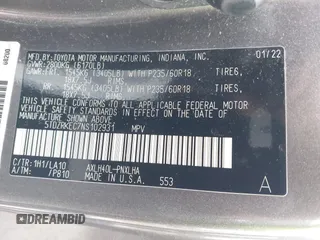 2022 Toyota Sienna Limited with VIN 5TDZRKEC7NS102931, listed as a IAAI auction lot 41419509 with 132,885 mi miles and . Bid and sale history available at DreamBid. Image 9.