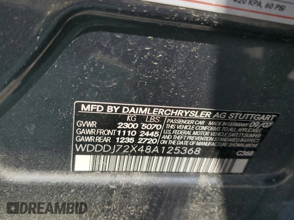 2008 Mercedes-Benz CLS 550 with VIN WDDDJ72X48A125368, listed as a Copart auction lot 53028385 with Not provided miles and Salvage title. Bid and sale history available at DreamBid. Image 13.