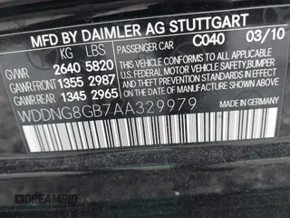 2010 Mercedes-Benz S 550 with VIN WDDNG8GB7AA329979, listed as a IAAI auction lot 41783705 with 124,126 mi miles and . Bid and sale history available at DreamBid. Image 9.