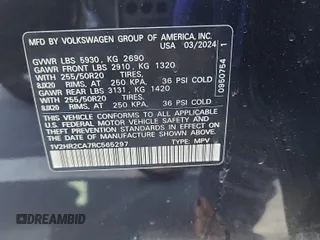 2024 Volkswagen Atlas SE with VIN 1V2HR2CA7RC565297, listed as a IAAI auction lot 42844488 with 24,398 mi miles and . Bid and sale history available at DreamBid. Image 9.